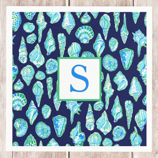 Preppy Sea Shells op de achtergrond van de marine  Servet