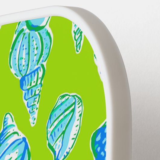 Preppy Sea Shells op Lime Green Seaside Monogram Pickleball Paddle (Links Detail)