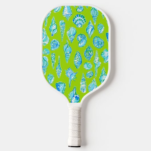 Preppy Sea Shells op Lime Green Seaside Monogram Pickleball Paddle (Achterkant)