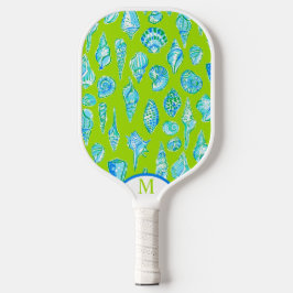 Preppy Sea Shells op Lime Green Seaside Monogram Pickleball Paddle