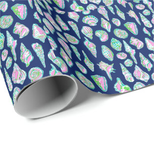 Preppy Sea Shells op Navy Blue Background Seaside Cadeaupapier
