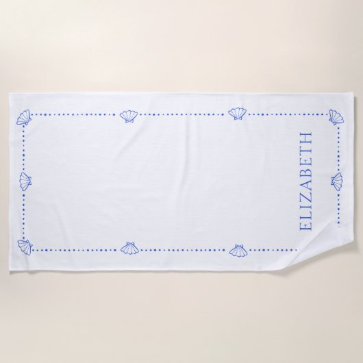 Preppy Seashell Gepersonaliseerde Coastal Modern C Strandlaken (Voorkant)