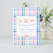 Preppy Seashell Sandcastle Pastel Gingham Bedankkaart (Staand voorkant)