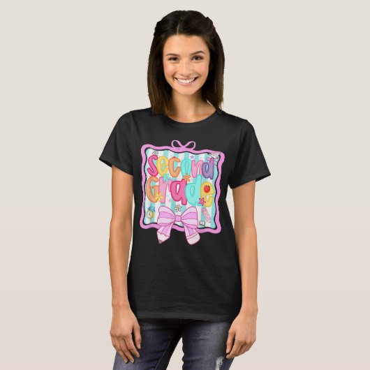 Preppy Second Grade 2nd Grade Teachers Girls T-shirt (Voorkant volledig)