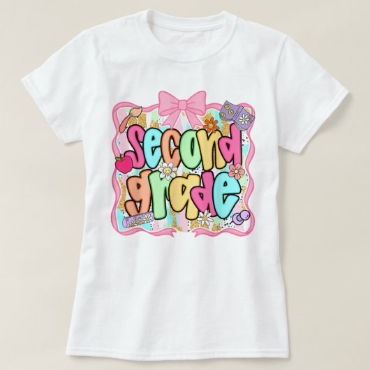 Preppy Second Grade 2nd Grade Teachers Girls T-shirt (Design voorkant)