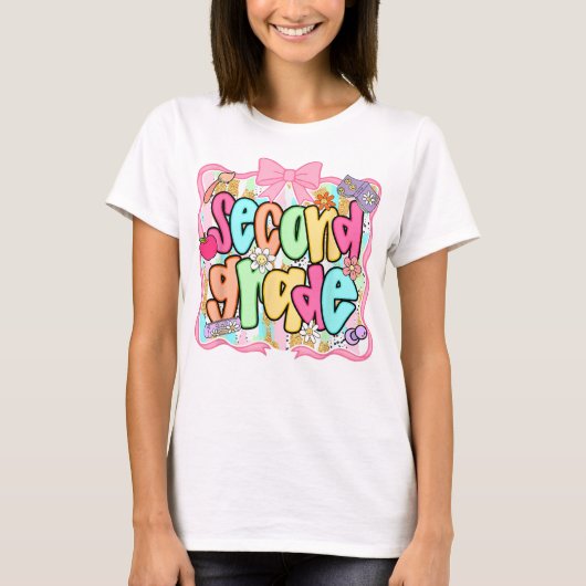 Preppy Second Grade 2nd Grade Teachers Girls T-shirt (Voorkant)