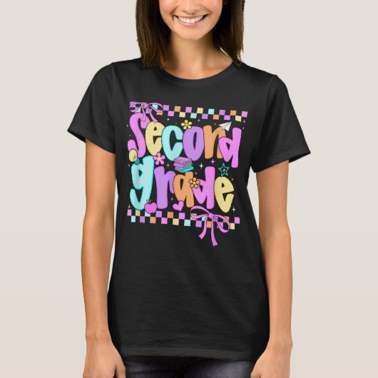 Preppy Second Grade 2nd Grade Teachers Girls T-shirt (Voorkant)
