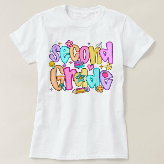 Preppy Second Grade 2nd Grade Teachers Girls T-shirt (Design voorkant)