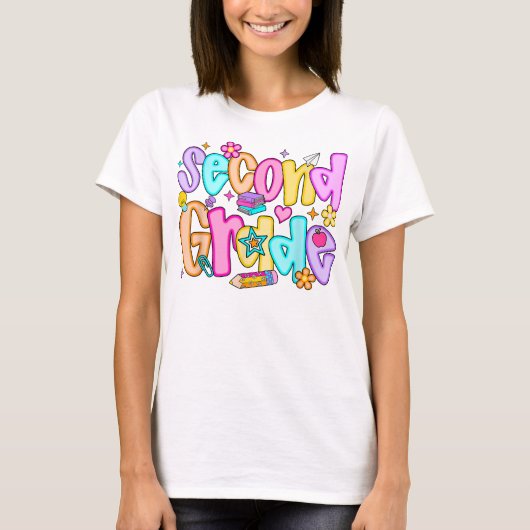 Preppy Second Grade 2nd Grade Teachers Girls T-shirt (Voorkant)