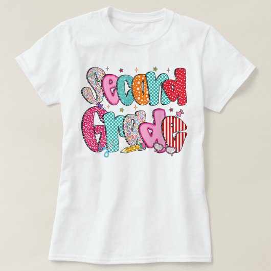 Preppy Second Grade 2nd Grade Teachers Girls T-shirt (Design voorkant)