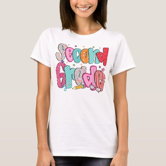 Preppy Second Grade 2nd Grade Teachers Girls T-shirt (Voorkant)