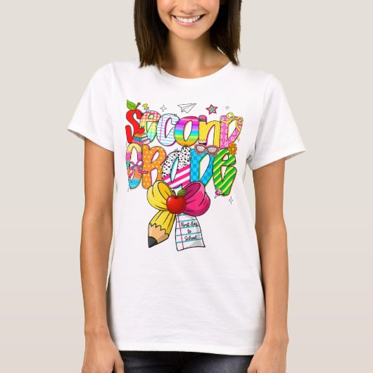 Preppy Second Grade 2nd Grade Teachers Girls T-shirt (Voorkant)