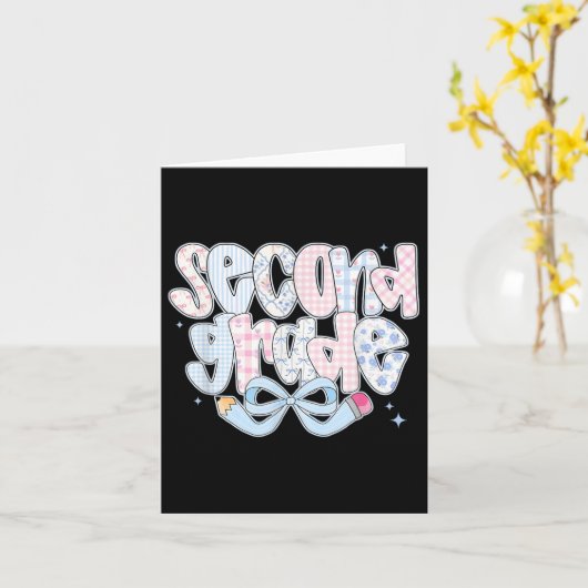 Preppy Second Grade Back To School Coquette 2nd Gr Kaart (Gele Bloem)