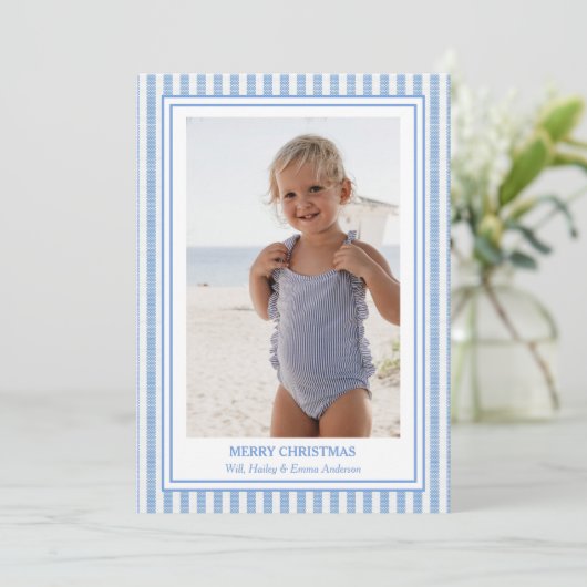 Preppy Seersucker-kerstfotokaarten Feestdagenkaart (Staand voorkant)