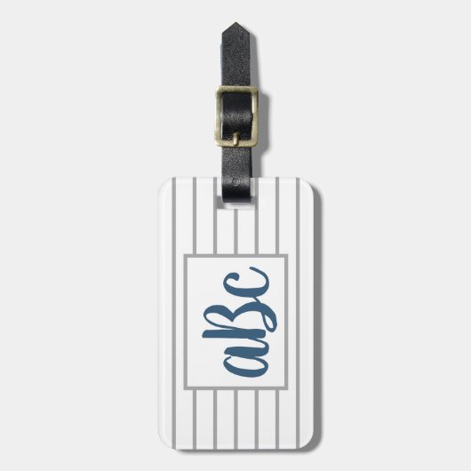 Preppy Seersucker Striped Monogram Bagagelabel (Voorkant verticaal)