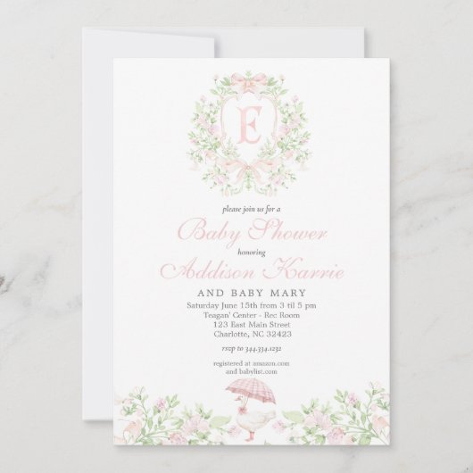 Preppy Silly Goose Girl Baby Shower Invite Kaart (Voorkant)
