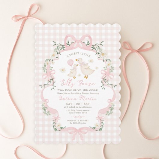 Preppy Silly Goose Pink Bow Girl Baby Shower Kaart