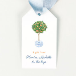 Preppy Sinaas Sky Blue Topiary Boom Gastvrouw Cadeaulabel