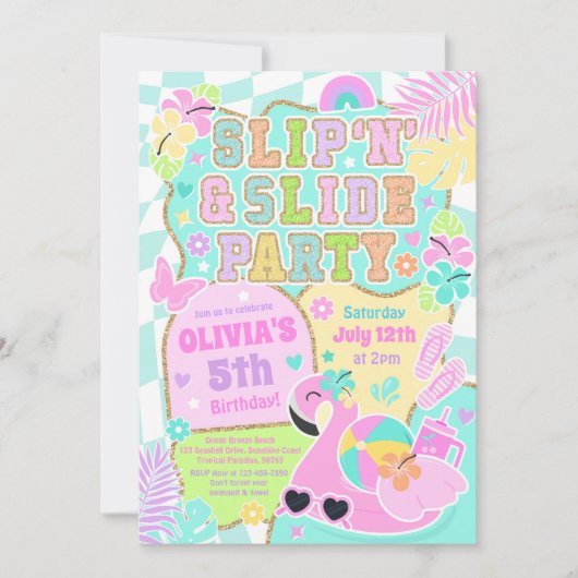 Preppy Slip N Slide Party Schattige Girly Pool Ver Kaart (Voorkant)