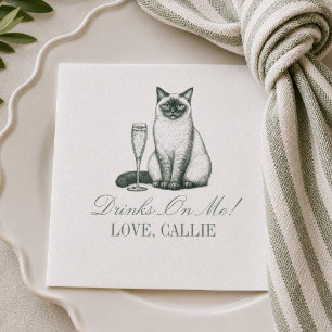 Preppy Smaragdgroene Siamese Kat Champagne Bruilof Servet