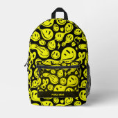 Preppy Smile Terug naar School Zwart Geel Gezicht Bedrukte Rugzak (Voorkant)