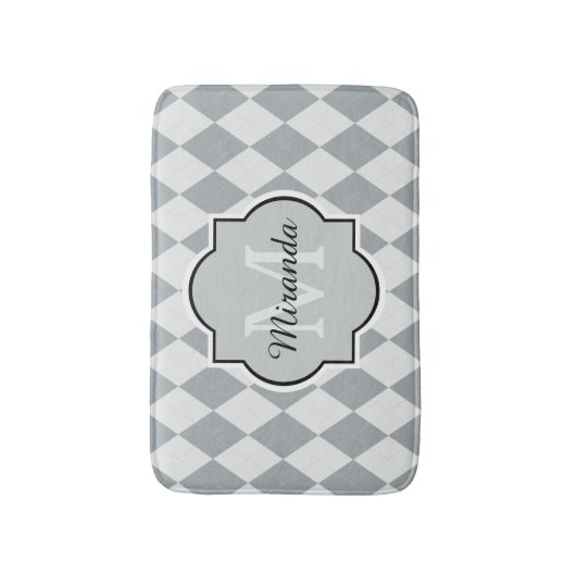Preppy Soft Grey Argyle Girly Monogram en naam Badmat (Voorkant Verticaal)