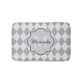 Preppy Soft Grey Argyle Girly Monogram en naam Badmat (Voorkant)