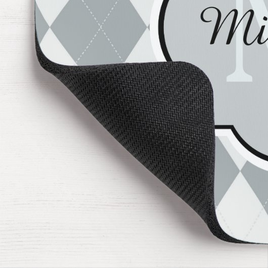 Preppy Soft Grey Argyle Girly Monogram en naam Muismat (Hoek)