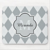 Preppy Soft Grey Argyle Girly Monogram en naam Muismat (Voorkant)