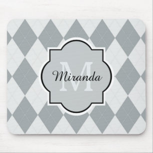 Preppy Soft Grey Argyle Girly Monogram en naam Muismat