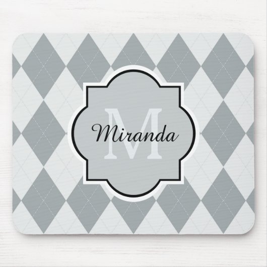 Preppy Soft Grey Argyle Girly Monogram en naam Muismat (Voorkant)