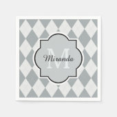 Preppy Soft Grey Argyle Girly Monogram en naam Servetten (Voorkant)