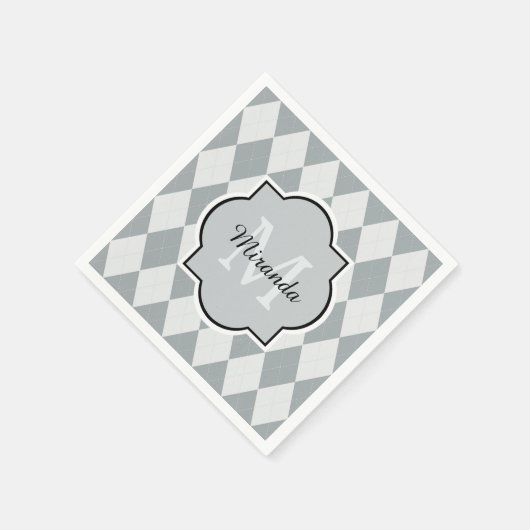 Preppy Soft Grey Argyle Girly Monogram en naam Servetten (Hoek)
