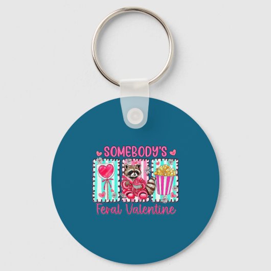 Preppy Somebody's Feral Valentine Raccoon Valentin Sleutelhanger (Voorkant)