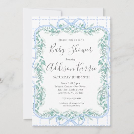 Preppy Southern baby shower, blue bow Baby shower, Kaart (Voorkant)