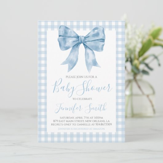 Preppy Southern Blue Bow Boy Baby shower Kaart (Staand voorkant)