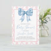 Preppy Southern Blue Bow Meisje Baby shower Kaart (Staand voorkant)