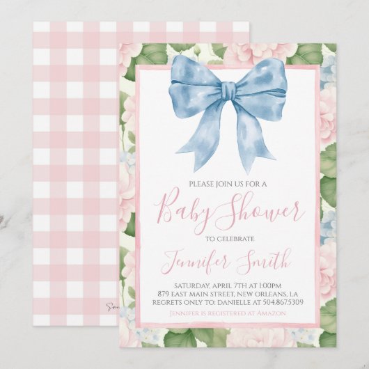 Preppy Southern Blue Bow Meisje Baby shower Kaart (Voorkant / Achterkant)