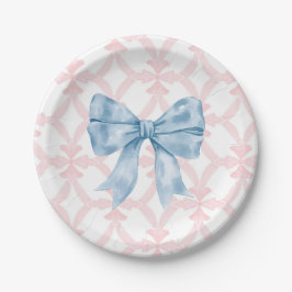 Preppy Southern Blue Bow Meisje Baby shower Papieren Bordje