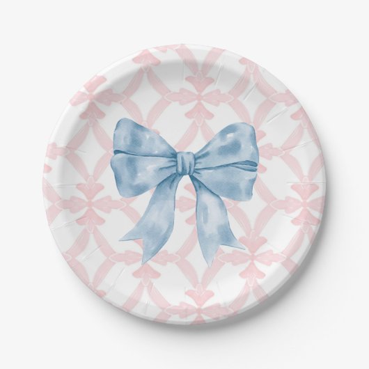 Preppy Southern Blue Bow Meisje Baby shower Papieren Bordje (Voorkant)