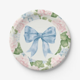 Preppy Southern Blue Bow Meisje Baby shower Papieren Bordje