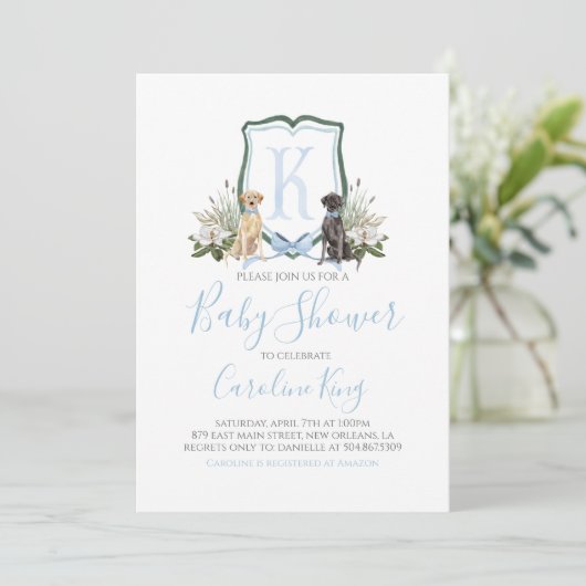 Preppy Southern Blue Boy Baby shower Uitnodiging (Staand voorkant)