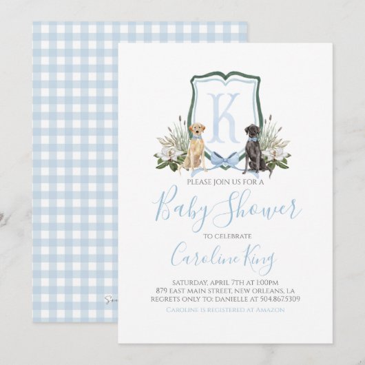 Preppy Southern Blue Boy Baby shower Uitnodiging (Voorkant / Achterkant)