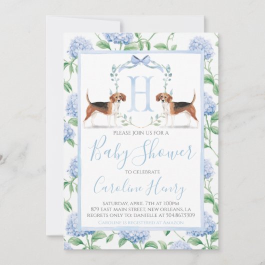 Preppy Southern Blue Boy Beagle Baby shower Kaart (Voorkant)