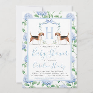 Preppy Southern Blue Boy Beagle Baby shower Kaart
