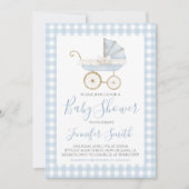 Preppy Southern Blue Boy Carriage Baby shower Kaart (Voorkant)