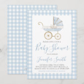 Preppy Southern Blue Boy Carriage Baby shower Kaart (Voorkant / Achterkant)