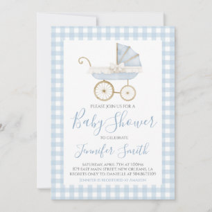 Preppy Southern Blue Boy Carriage Baby shower Kaart