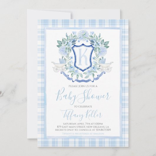 Preppy Southern Blue Boy Carriage Baby shower Kaart (Voorkant)