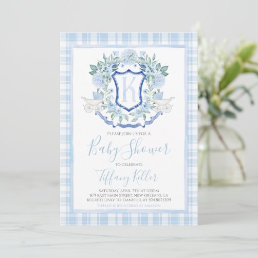 Preppy Southern Blue Boy Carriage Baby shower Kaart (Staand voorkant)